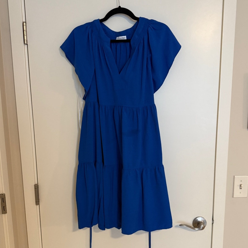 Calvin Klein Royal Blue tiered vneck dress